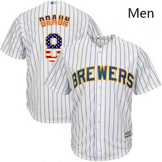 Mens Majestic Milwaukee Brewers 8 Ryan Braun Replica White USA Flag Fashion MLB Jersey